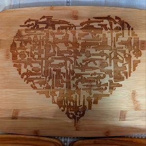 Laser Engraved Heart with Guns Bamboo Cutting Board